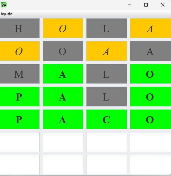 Programación en Java: implementacion del juego Wordle